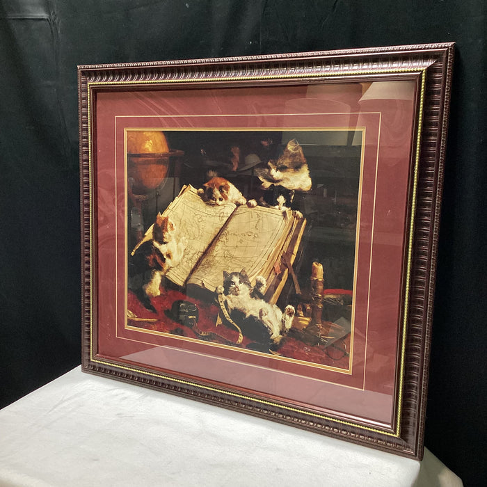 Charles Van Den Eychen "Feline Explorers" Print In Wooden Frame 35 1/2" x 31 1/2"
