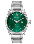 Citizen DRIVE CTO Mens Watch - Stainless Steel - Green Dial - Date - Bracelet - BM7410-51X