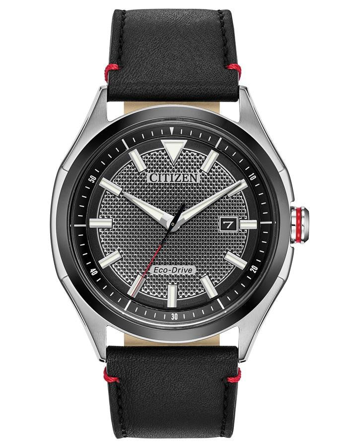 Citizen DRIVE WDR Mens Watch - Black & Stainless - Black Dial - Date - Leather - AW1148-09E