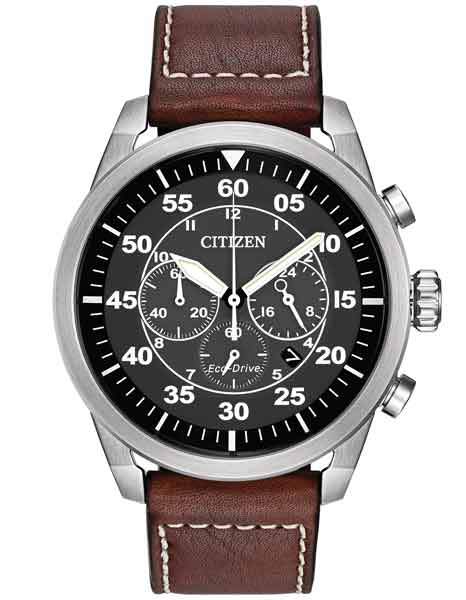 Citizen Eco-Drive Mens Avion Chrono - Black Dial - Stainless Steel Case - Strap - CA4210-24E