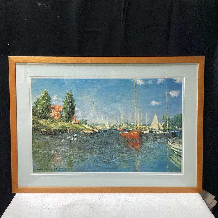 Claude Monet "Red Boats, Argenteuil" Print In Wooden Frame 38" x 27"