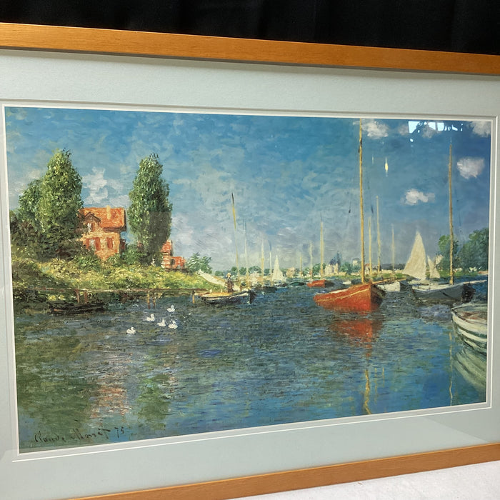 Claude Monet "Red Boats, Argenteuil" Print In Wooden Frame 38" x 27"