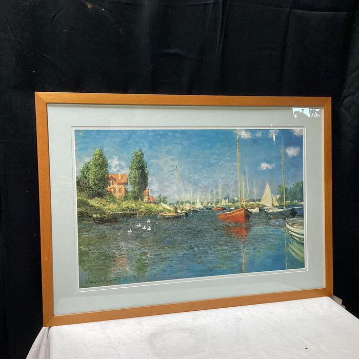 Claude Monet "Red Boats, Argenteuil" Print In Wooden Frame 38" x 27"