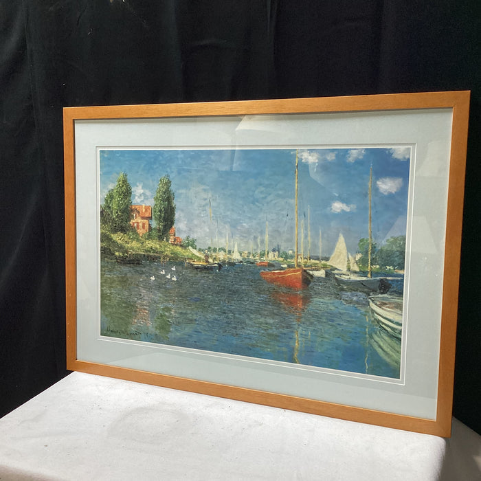 Claude Monet "Red Boats, Argenteuil" Print In Wooden Frame 38" x 27"