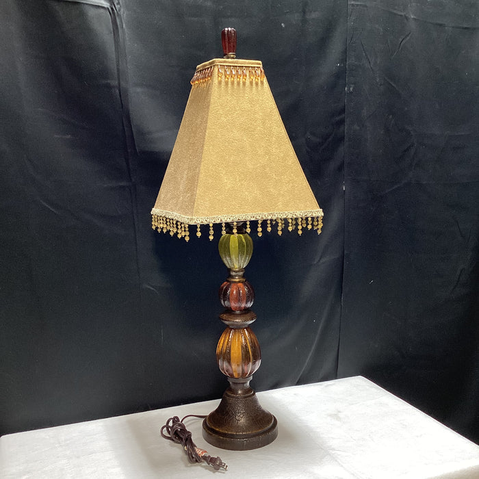 Colorful Bubbled Glass Table Lamp With Beaded Lamp Shade 11" x 33"