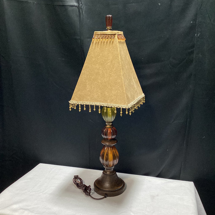 Colorful Bubbled Glass Table Lamp With Beaded Lamp Shade 11" x 33"