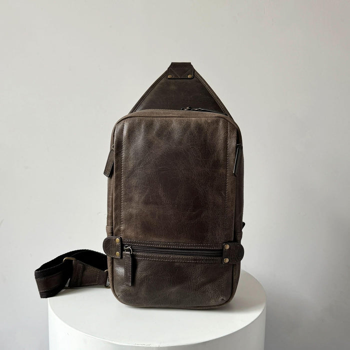 Crazy Horse Leather Large Sling Bag for Men