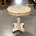 Cream Antiqued Finish Wood with Pedestal Round End Table 24" Diameter X 28"