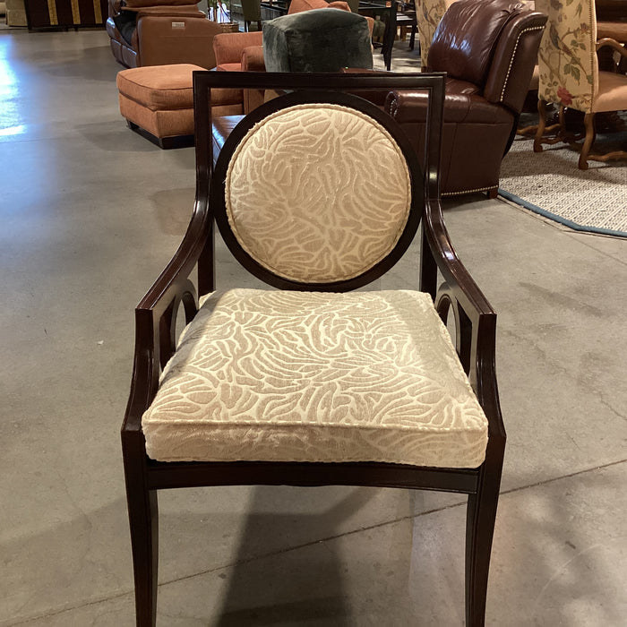 Custom Dark Finish Wood Circle Design with Cream & Raised Chenille Down Mix Chair 27"x 27"x 39"