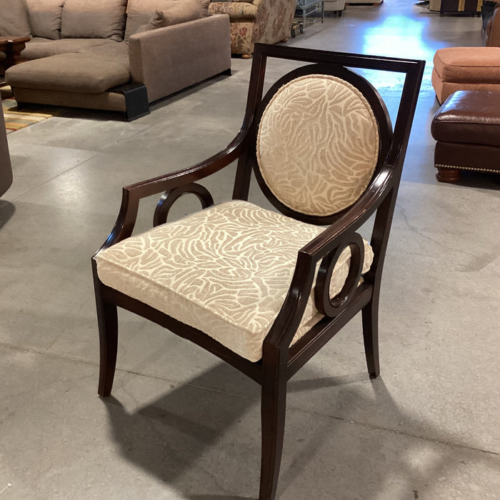 Custom Dark Finish Wood Circle Design with Cream & Raised Chenille Down Mix Chair 27"x 27"x 39"