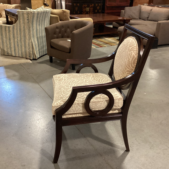 Custom Dark Finish Wood Circle Design with Cream & Raised Chenille Down Mix Chair 27"x 27"x 39"