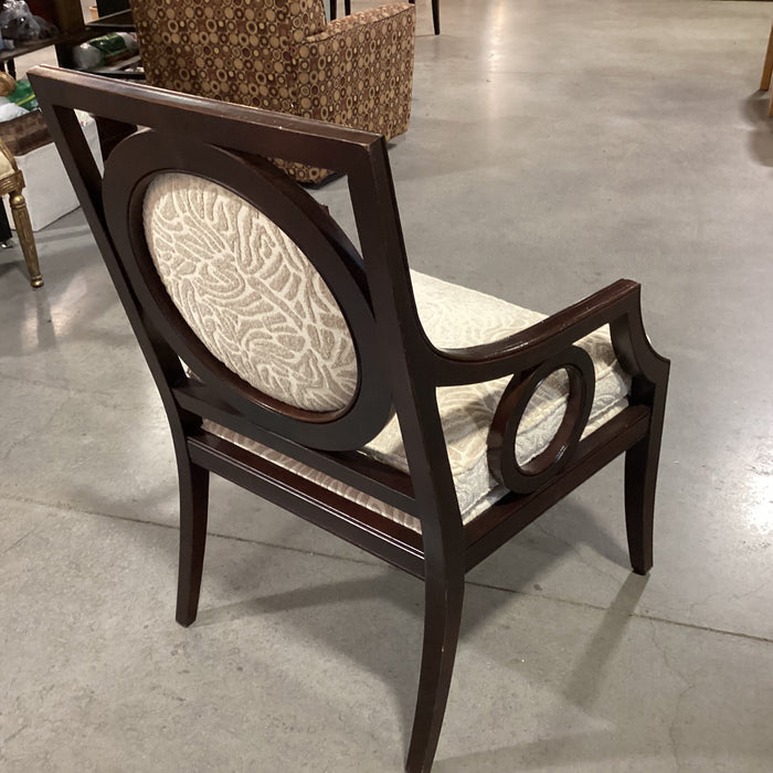 Custom Dark Finish Wood Circle Design with Cream & Raised Chenille Down Mix Chair 27"x 27"x 39"