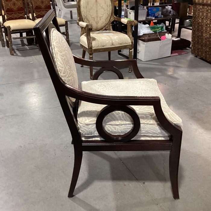 Custom Dark Finish Wood Circle Design with Cream & Raised Chenille Down Mix Chair 27"x 27"x 39"