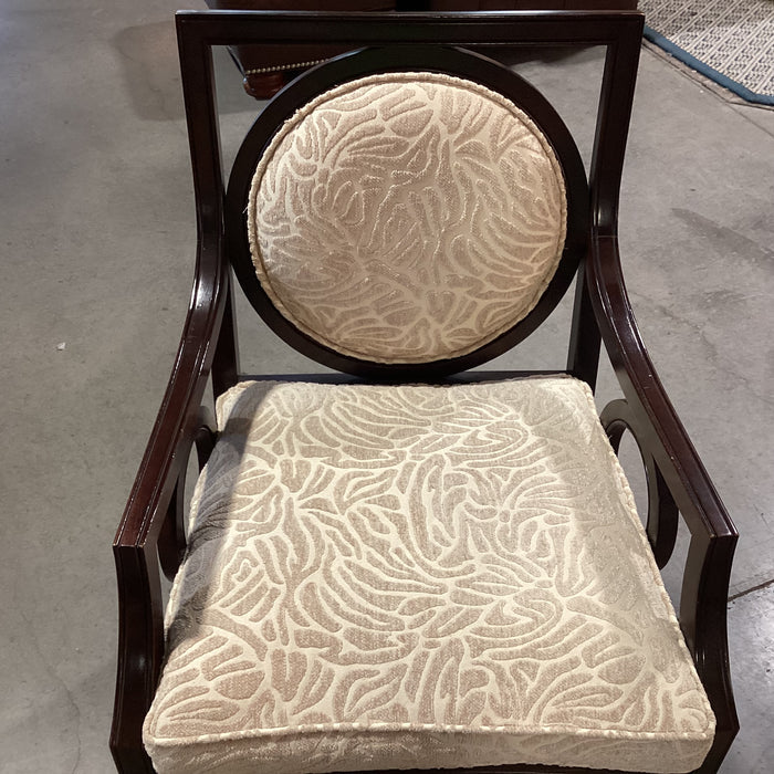 Custom Dark Finish Wood Circle Design with Cream & Raised Chenille Down Mix Chair 27"x 27"x 39"