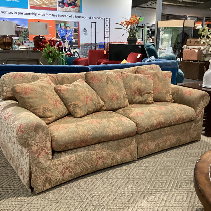 Custom Gold Orange Green Ornate Floral Down Mix Sofa 96"x 42"x 31"