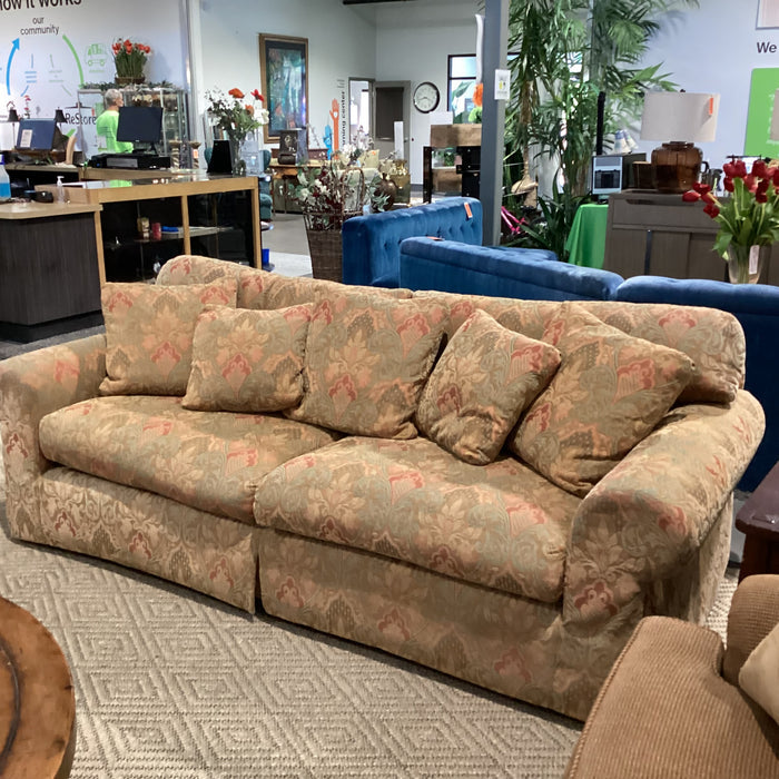 Custom Gold Orange Green Ornate Floral Down Mix Sofa 96"x 42"x 31"