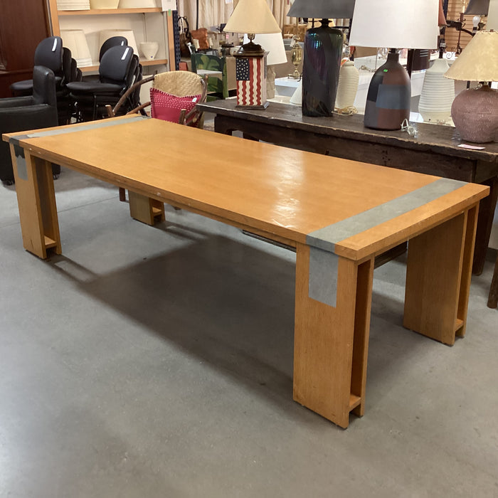 Custom Oak Veneer & Faux Shagreen End Detail Dining Table 102"x 38"x 30"