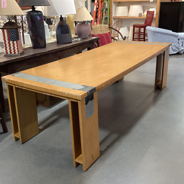 Custom Oak Veneer & Faux Shagreen End Detail Dining Table 102"x 38"x 30"