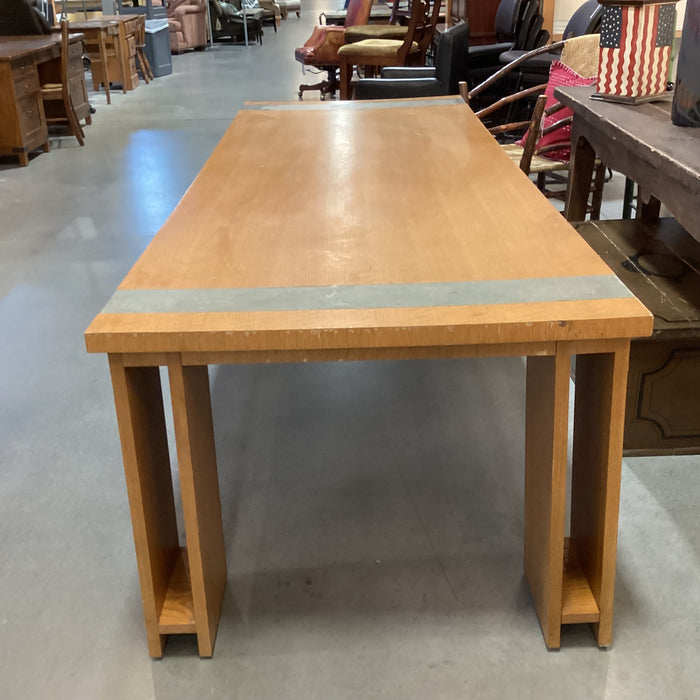 Custom Oak Veneer & Faux Shagreen End Detail Dining Table 102"x 38"x 30"