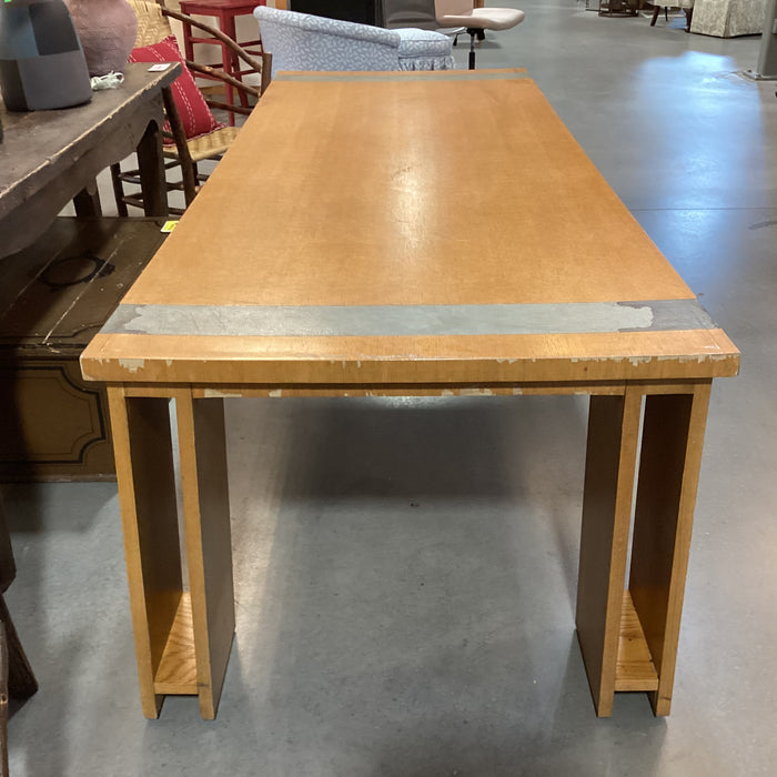 Custom Oak Veneer & Faux Shagreen End Detail Dining Table 102"x 38"x 30"