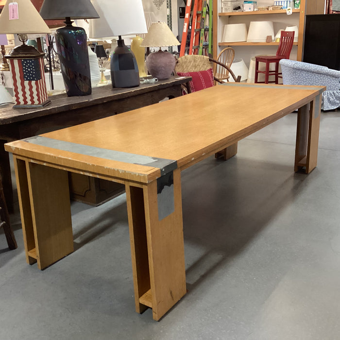 Custom Oak Veneer & Faux Shagreen End Detail Dining Table 102"x 38"x 30"