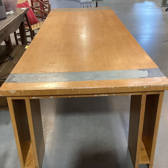 Custom Oak Veneer & Faux Shagreen End Detail Dining Table 102"x 38"x 30"