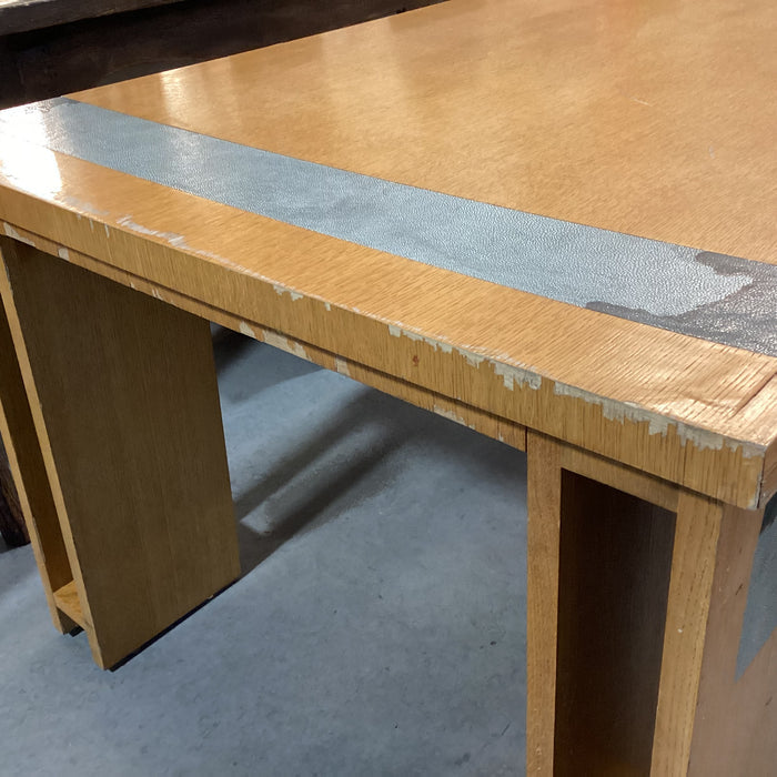 Custom Oak Veneer & Faux Shagreen End Detail Dining Table 102"x 38"x 30"