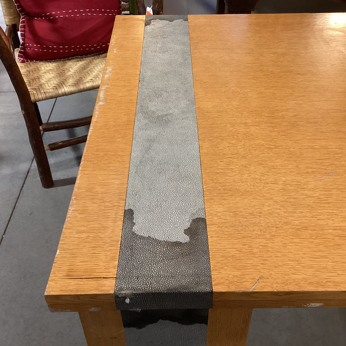 Custom Oak Veneer & Faux Shagreen End Detail Dining Table 102"x 38"x 30"