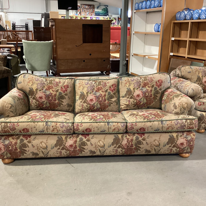 D. Langston Floral Needle Point Style with Piping & Down Mix Sofa 86"x 39"x 29"