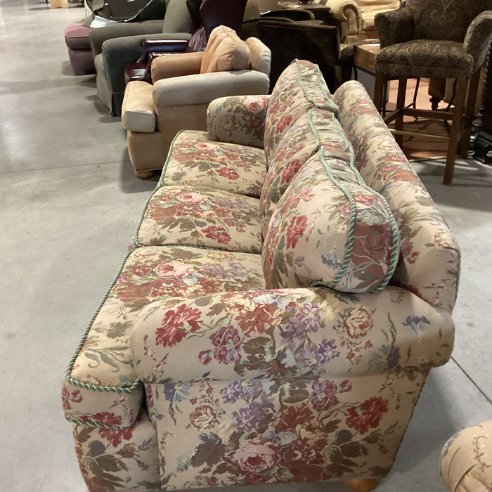 D. Langston Floral Needle Point Style with Piping & Down Mix Sofa 86"x 39"x 29"