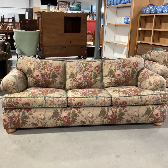 D. Langston Floral Needle Point Style with Piping & Down Mix Sofa 86"x 39"x 29"