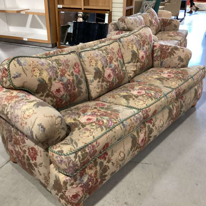 D. Langston Floral Needle Point Style with Piping & Down Mix Sofa 86"x 39"x 29"