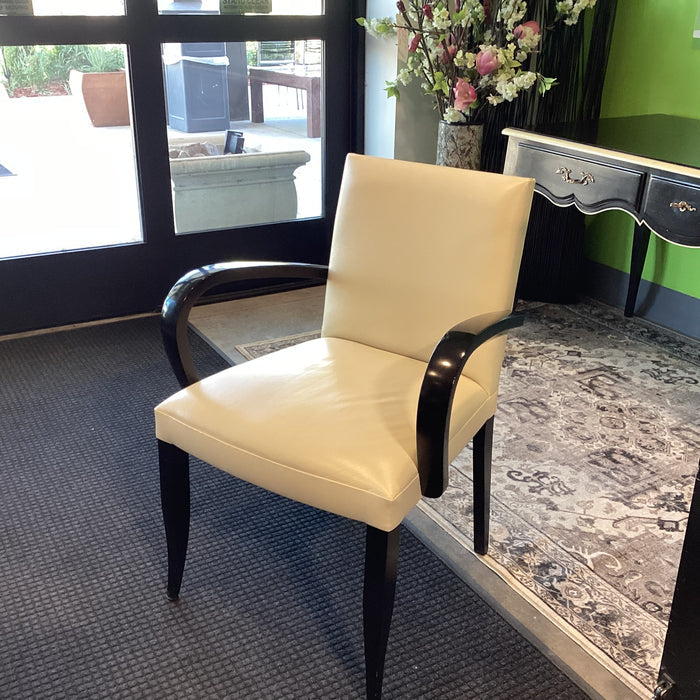 Dakota Jackson Style Art Deco Black Lacquer Wood & Cream Leather Chair 25.5"x 24"x 34.5"