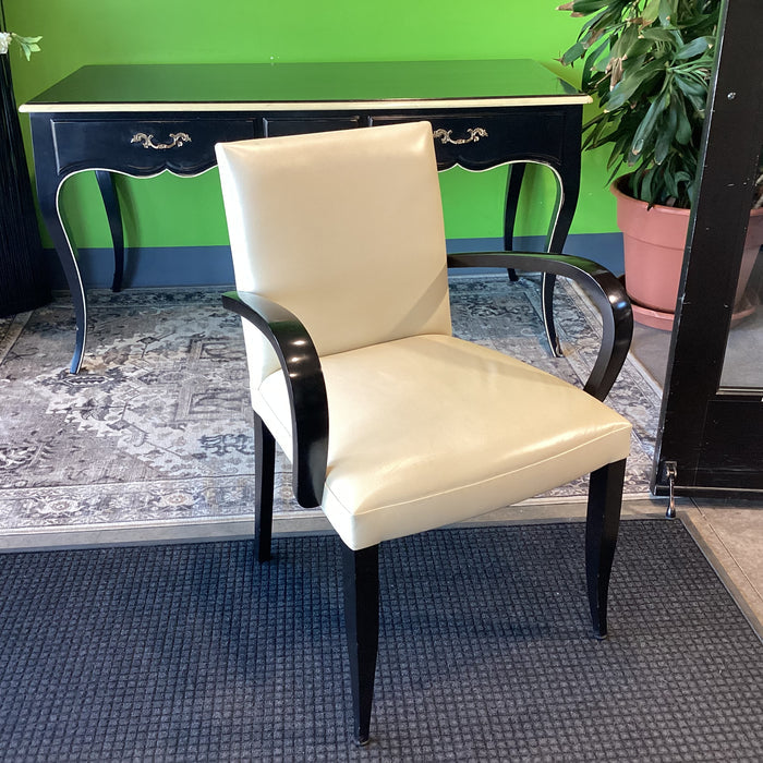Dakota Jackson Style Art Deco Black Lacquer Wood & Cream Leather Chair 25.5"x 24"x 34.5"