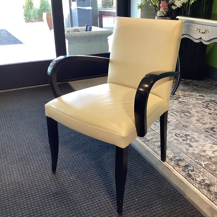 Dakota Jackson Style Art Deco Black Lacquer Wood & Cream Leather Chair 25.5"x 24"x 34.5"