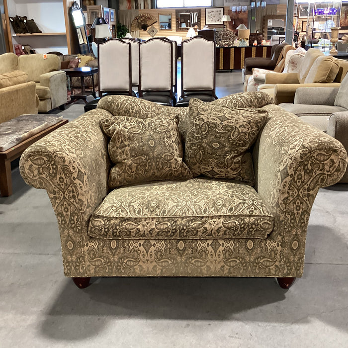 Dapha Fine Furniture Gold & Raised Sage Ornate Design Roll Arm Oversized Chair 62"x 41"x 36"