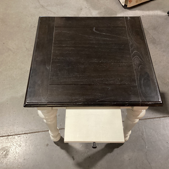 Dark & Ivory 2 Tone Finish Wood with Center Pullout End Table 24"x 24"x 24.5"