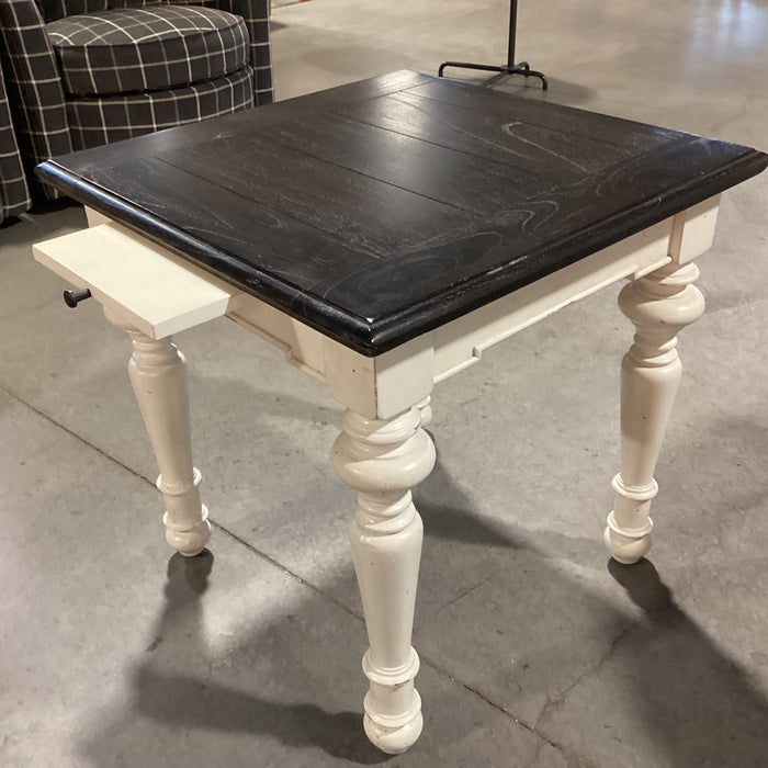 Dark & Ivory 2 Tone Finish Wood with Center Pullout End Table 24"x 24"x 24.5"