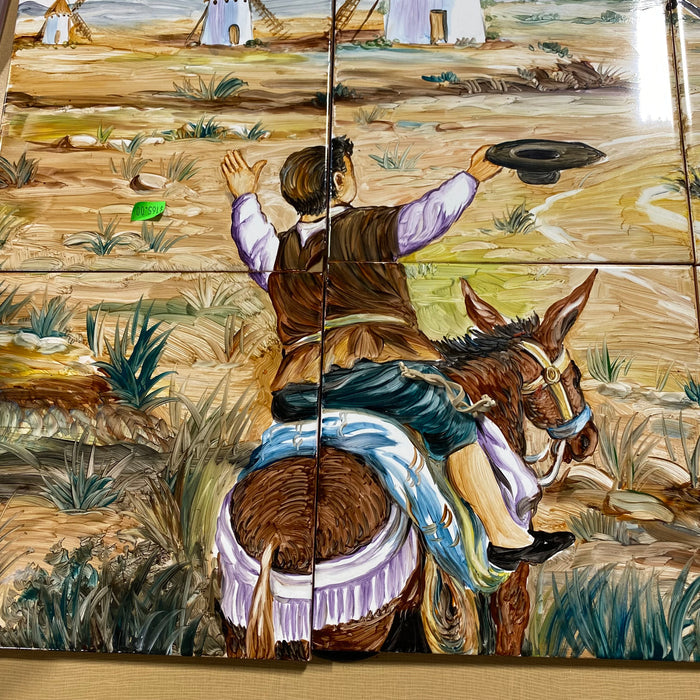 Don Quixote Handpainted Terra Cotta Backsplash Signed 12-8"x 8" Tiles, 12-3"x 3" Tiles