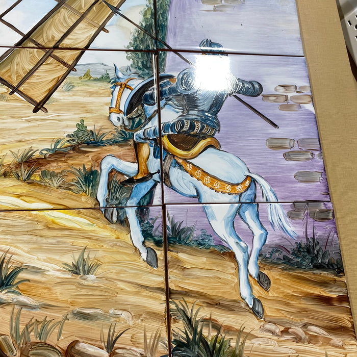 Don Quixote Handpainted Terra Cotta Backsplash Signed 12-8"x 8" Tiles, 12-3"x 3" Tiles