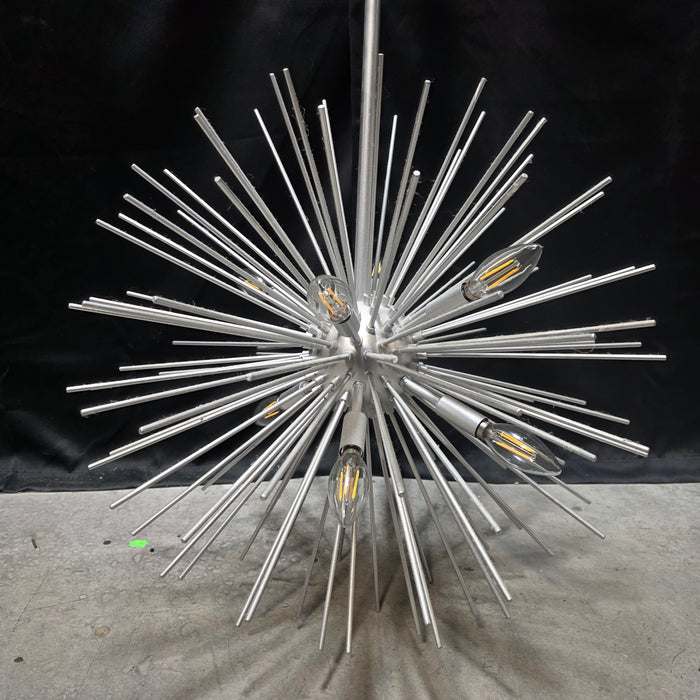 Eight Light Nickel Sputnik Mid-Century Modern Ceiling Light 22"Dx90"