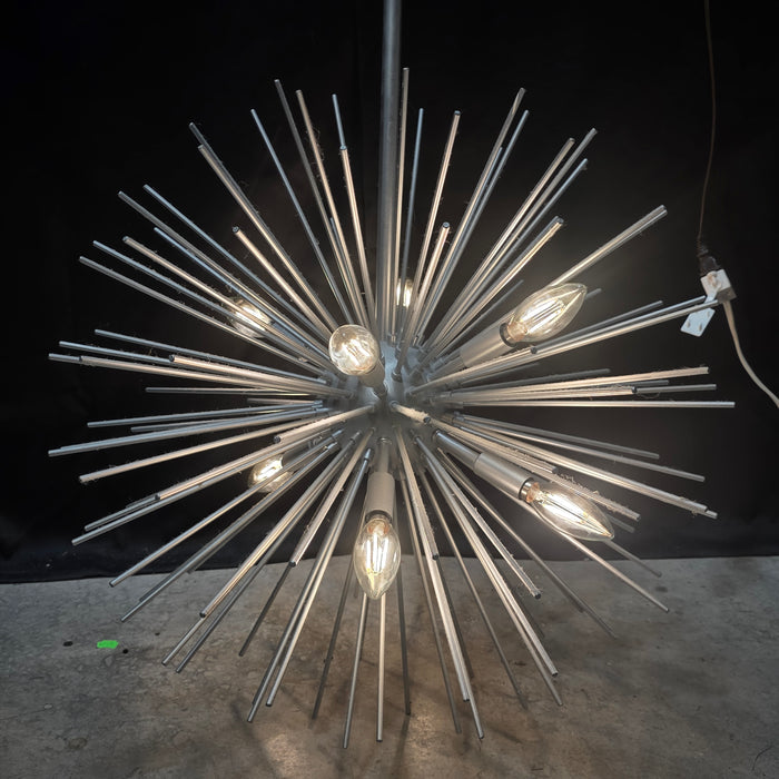 Eight Light Nickel Sputnik Mid-Century Modern Ceiling Light 22"Dx90"