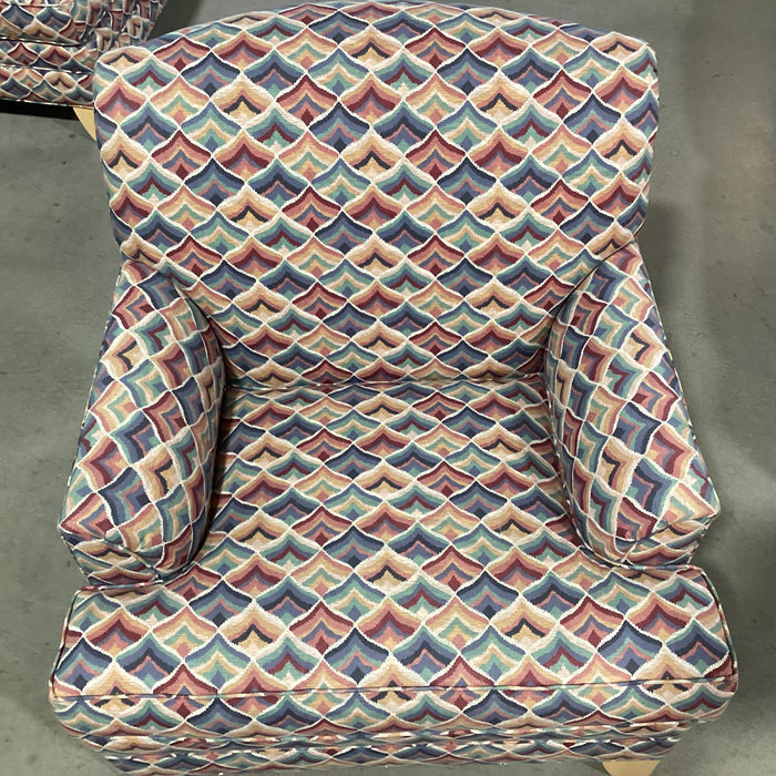 Ethan Allen Blue Red Pink Green Fan Design Chair 34"x 32"x 35"