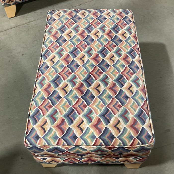 Ethan Allen Blue Red Pink Green Fan Design Ottoman 34"x 22"x 17"