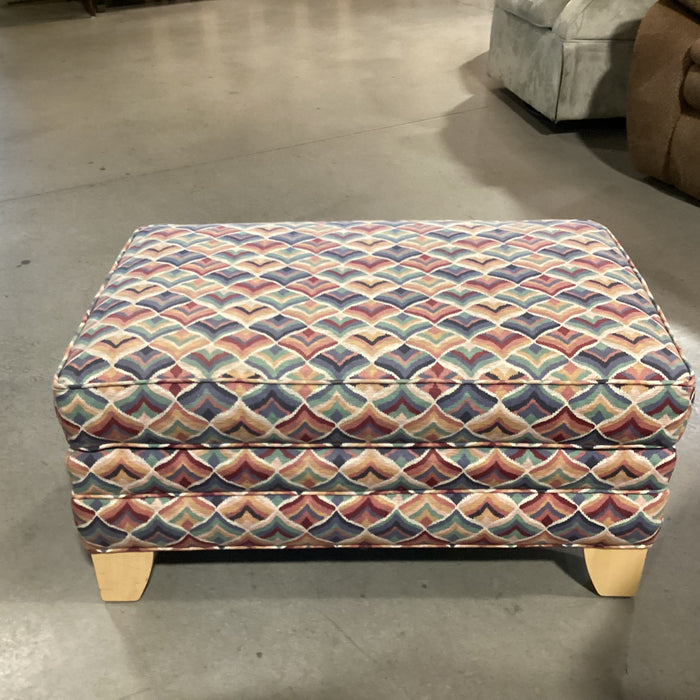 Ethan Allen Blue Red Pink Green Fan Design Ottoman 34"x 22"x 17"