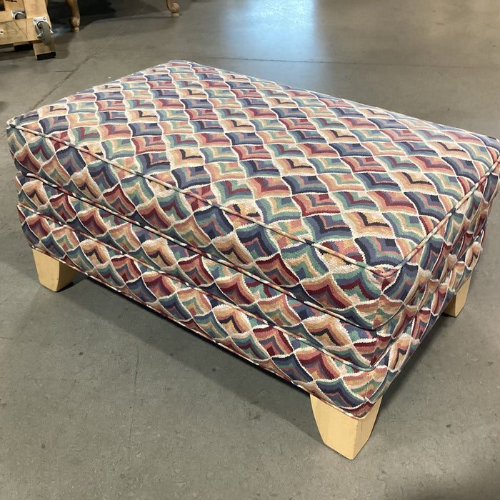 Ethan Allen Blue Red Pink Green Fan Design Ottoman 34"x 22"x 17"
