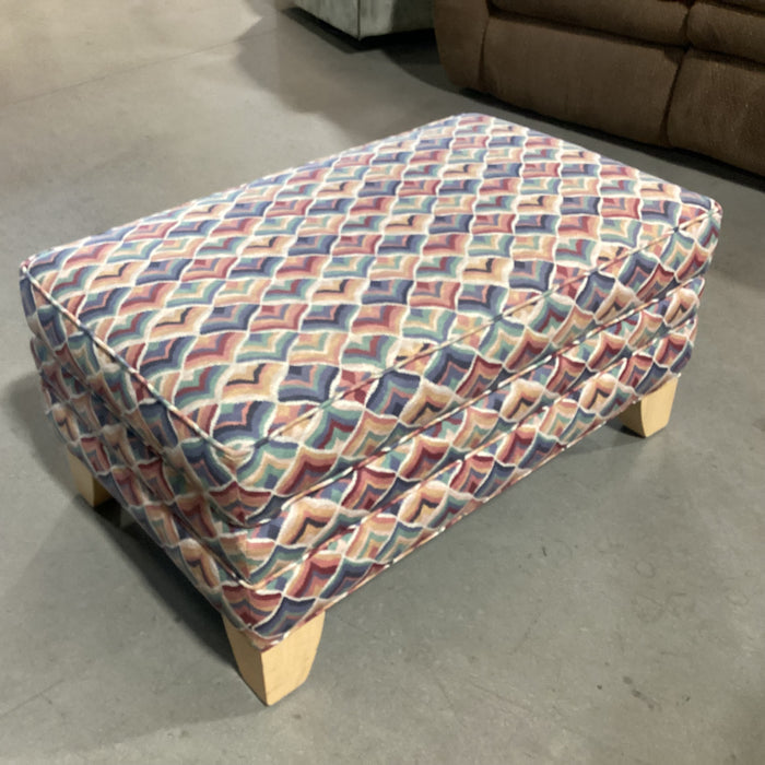 Ethan Allen Blue Red Pink Green Fan Design Ottoman 34"x 22"x 17"