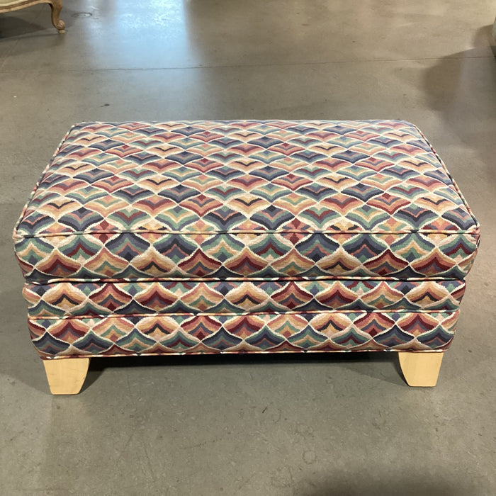 Ethan Allen Blue Red Pink Green Fan Design Ottoman 34"x 22"x 17"