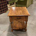Ethan Allen Distressed Carved Wood 1 Drawer Bottom Shelf End Table 22"x 28"x 25"