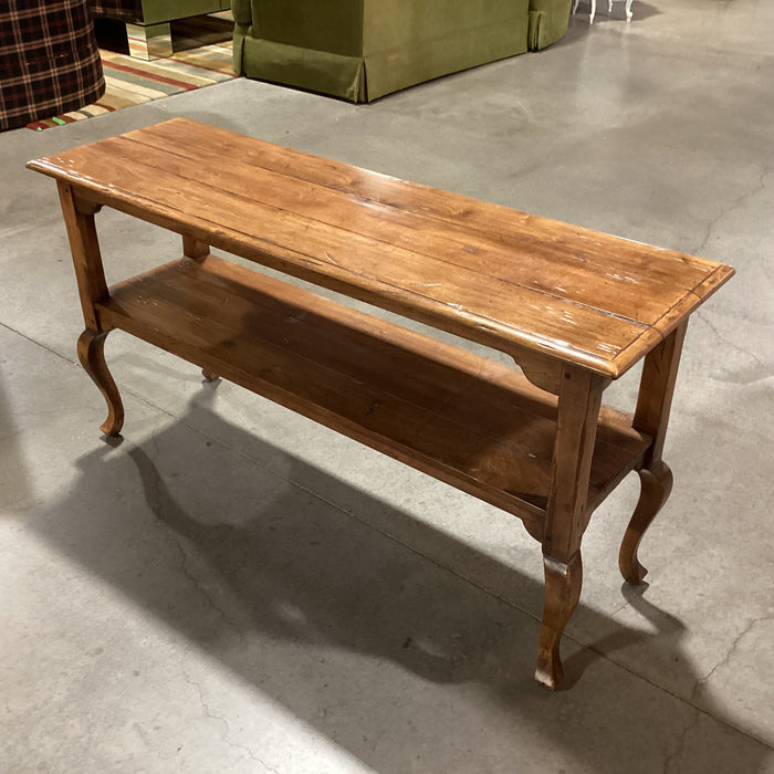 Ethan Allen Distressed Carved Wood 2 Tiered Console Sofa Table 54"x 17"x 28"